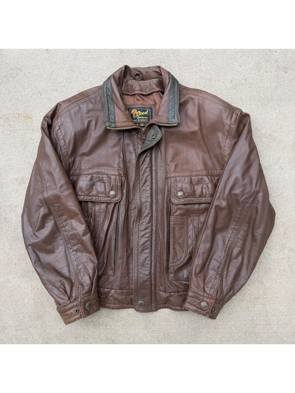 Reed Sportswear Brown Leather Bomber Jacket Size 28 Flat Chest